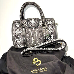 Banda Bag Malika Black And Gray Barrel Handbag W/ Dual Carrying Options & Charm